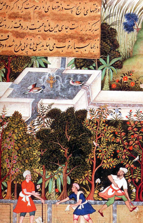 Anonimo, Il giardino della fedeltà , dipinto dal manoscritto Vaki’at-i Baburi, 1590 ca.
